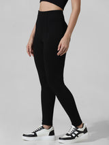 Women's Black Knitted Casual Solid Regular Fit Legging