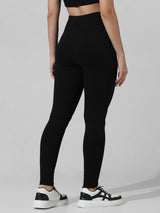 Women's Black Knitted Casual Solid Regular Fit Legging