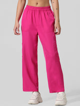 Women's Pink Woven Casual Solid Regular Fit Pant