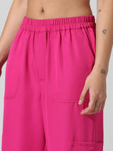 Women's Pink Woven Casual Solid Regular Fit Pant