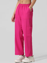 Women's Pink Woven Casual Solid Regular Fit Pant