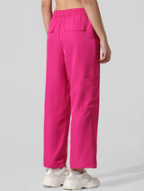 Women's Pink Woven Casual Solid Regular Fit Pant