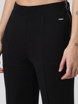 Women's Black Knitted Casual Solid Cropped Legging