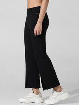 Women's Black Knitted Casual Solid Cropped Legging