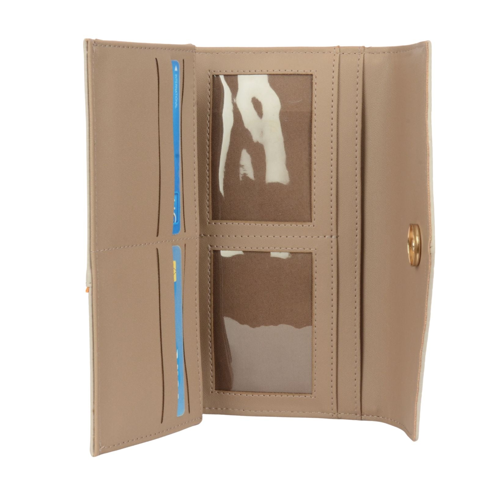 Women's Quer Beige Large 3 Fold Wallet
