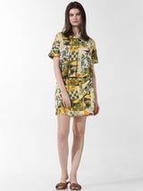 Women's Yellow Woven Casual Printed Regular Fit Half Sleeves Shirt