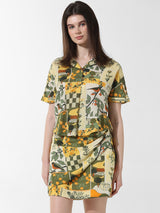 Women's Yellow Woven Casual Printed Regular Fit Half Sleeves Shirt