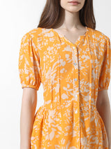 Women's Yellow Woven Casual Printed Regular Fit Half Sleeves Top