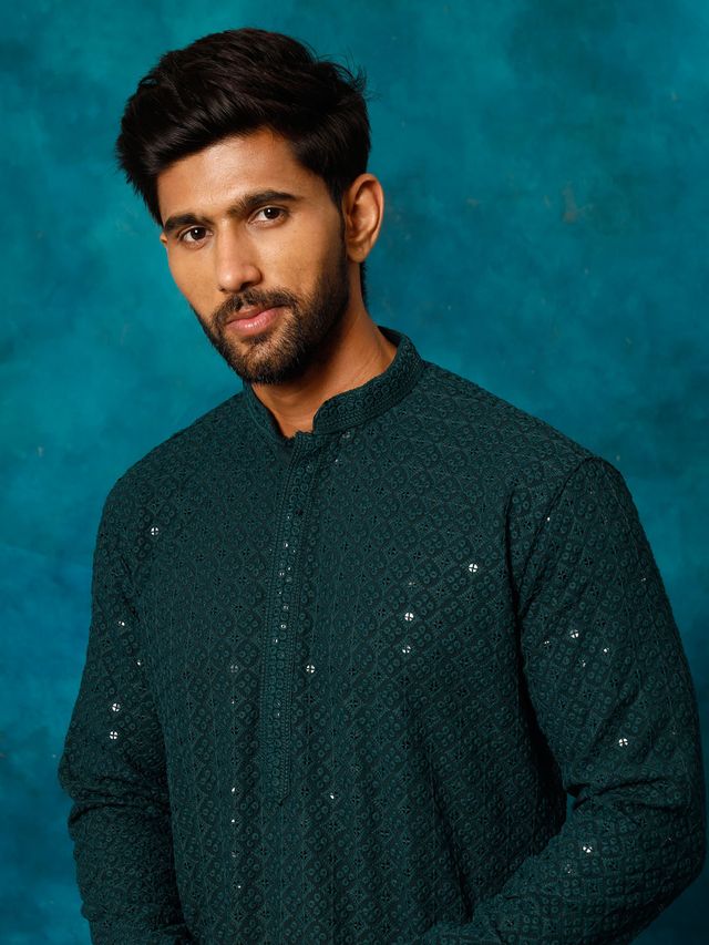 Men's Green Traditional Ethnic Full Sleeves Kurta