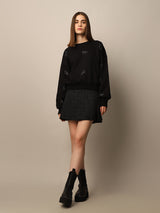 Women's Black Solid Casual Bow Emblished Sweatshirt