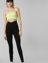 Women's Black Knitted Casual Solid Regular Fit Legging