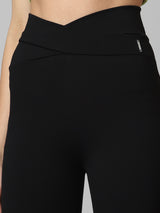 Women's Black Knitted Casual Solid Regular Fit Legging