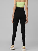 Women's Black Knitted Casual Solid Regular Fit Legging