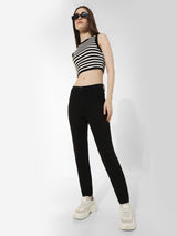 Women's Black Woven Casual Solid Regular Fit Jeans