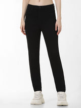 Women's Black Woven Casual Solid Regular Fit Jeans