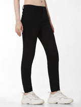 Women's Black Woven Casual Solid Regular Fit Jeans