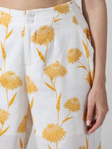 Women's White Woven Casual Printed Regular Fit Pant