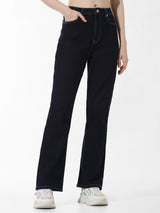Women's Blue Woven Casual Solid Regular Fit Jeans
