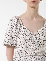 Women's White Woven Casual Printed Regular Fit Half Sleeves Top