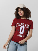 Women's Brown Knitted Casual Printed Regular Fit Half Sleeves Tshirt