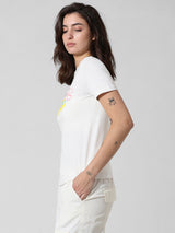 Women's Beige Knitted Casual Printed Regular Fit Half Sleeves Tshirt