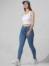 Women's Blue Woven Casual Solid Regular Fit Jeans