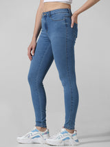 Women's Blue Woven Casual Solid Regular Fit Jeans