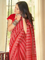 Women's Bhagalpuri Silk Red Printed Designer Saree with Blouse Piece