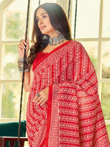 Women's Bhagalpuri Silk Red Printed Designer Saree with Blouse Piece