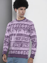Men's Purple Casual Round Neck Printed Full Sleeves Sweatshirt