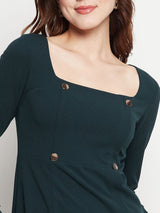 Women's Green Square Neck Sheath Knee Dress