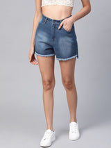 Women's Blue Casual Solid Regular Fit Shorts