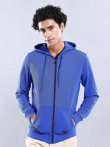 Men's Blue Casual Hood Neck Self-Design Full Sleeves Hoodie