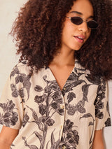 Women's Off White Floral Printed Top and Pants Co Ord Set