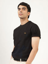 Men's Black Casual Regular Fit Solid Half Sleeves Tshirt