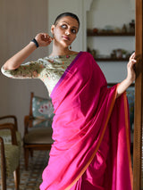 Women's Pink Cotton Blend Saree