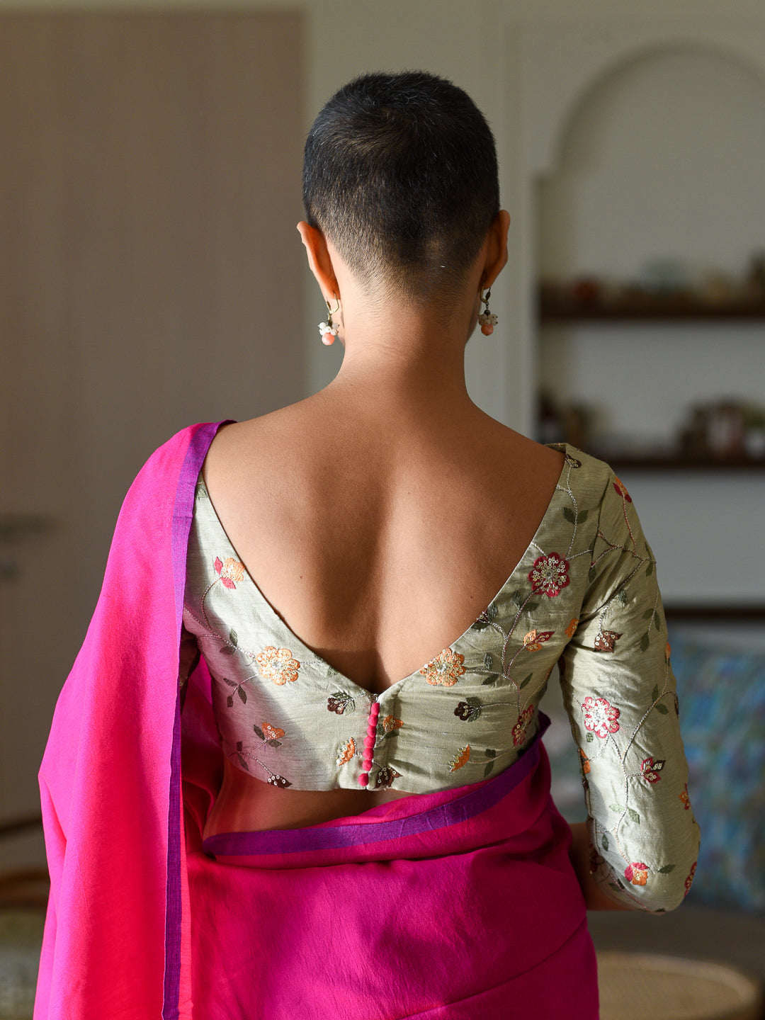 Women's Pink Cotton Blend Saree