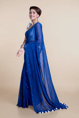 Women's Blue Mul Cotton Saree