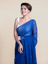 Women's Blue Mul Cotton Saree