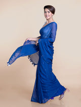 Women's Blue Mul Cotton Saree