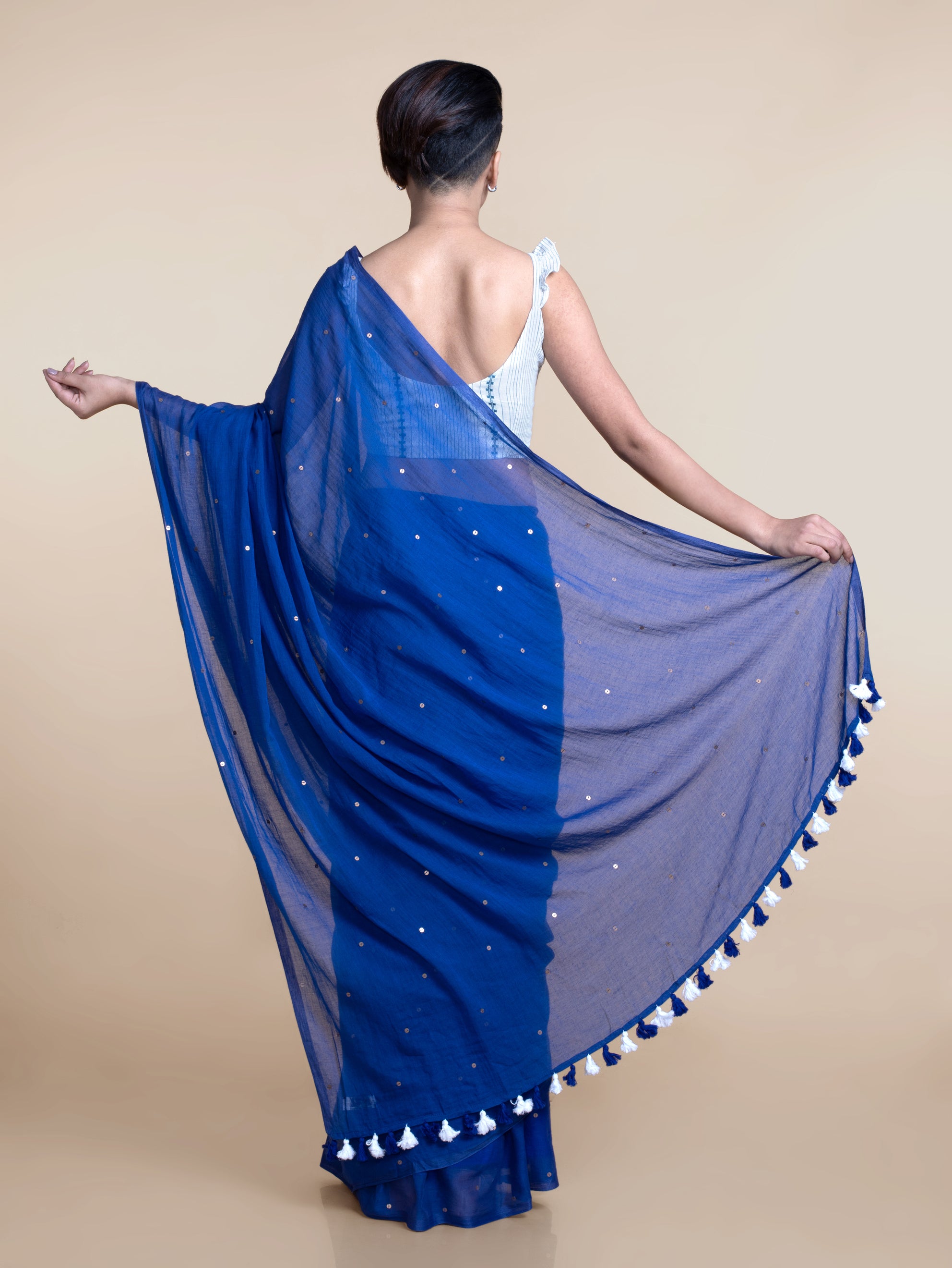 Women's Blue Mul Cotton Saree