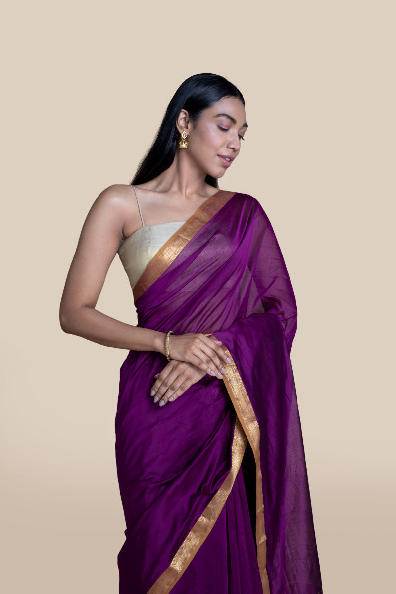 Women's Purple Silk Cotton Saree