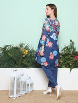 Women's Blue Ethnic Three Quarter Sleeves Kurta Set