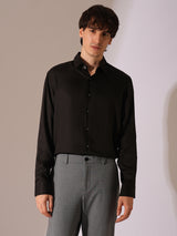 Men's Black Casual Regular Fit Solid Full Sleeves Shirt