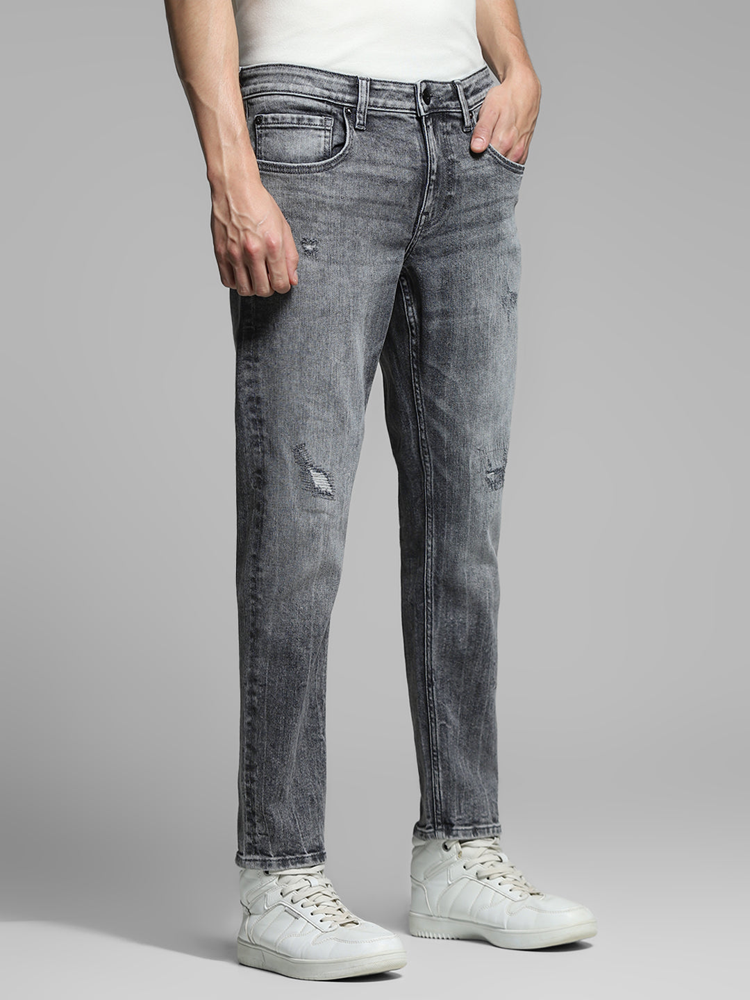 Men's Grey  Casual Slim Fit Solid  Jeans