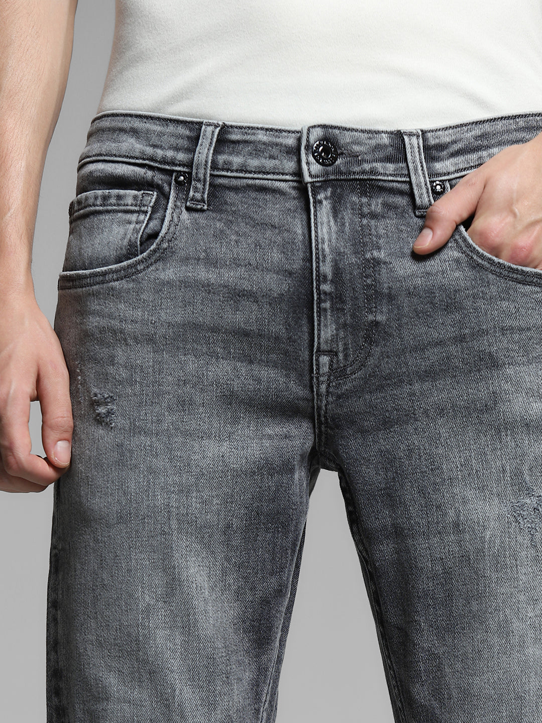 Men's Grey  Casual Slim Fit Solid  Jeans