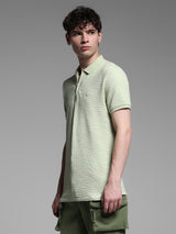 Men's Green Casual Slim Fit Solid Half Sleeves Polo Tshirt