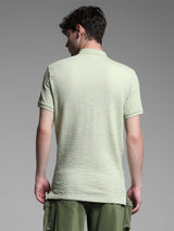 Men's Green Casual Slim Fit Solid Half Sleeves Polo Tshirt