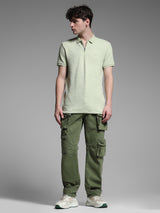 Men's Green Casual Slim Fit Solid Half Sleeves Polo Tshirt