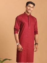 Men's Maroon Traditional Ethnic Full Sleeves Kurta